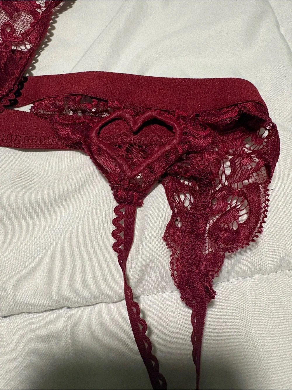 Love Burgundy Lace Strappy Bralette & Thong Set